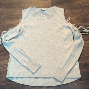 White + Warren Light Gray Sweater with Tie Details